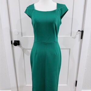 Calvin Klein Emerald Green Cap-Sleeve Midi Sheath Dress